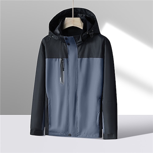 

Men's Casual Jacket Daily Wear Vacation Going out Zipper Hooded Comfort Zipper Front Leisure Jacket Outerwear Solid Color Color Block Zipper Pocket Blue Dark Blue Red