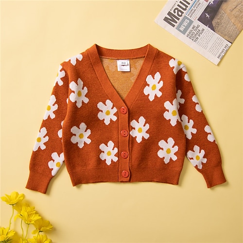 

Kids Girls' Cardigan Floral Performance Long Sleeve Fashion Cotton 1-3 Years Fall Black Orange
