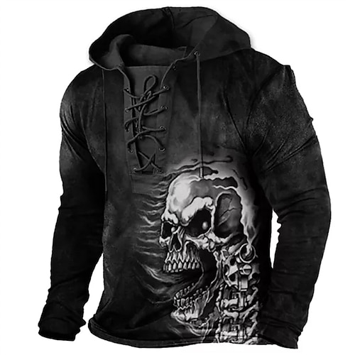 

Men's Pullover Hoodie Sweatshirt Pullover Black Hooded Skull Graphic Prints Lace up Print Casual Daily Sports 3D Print Basic Streetwear Designer Spring & Fall Clothing Apparel Hoodies Sweatshirts