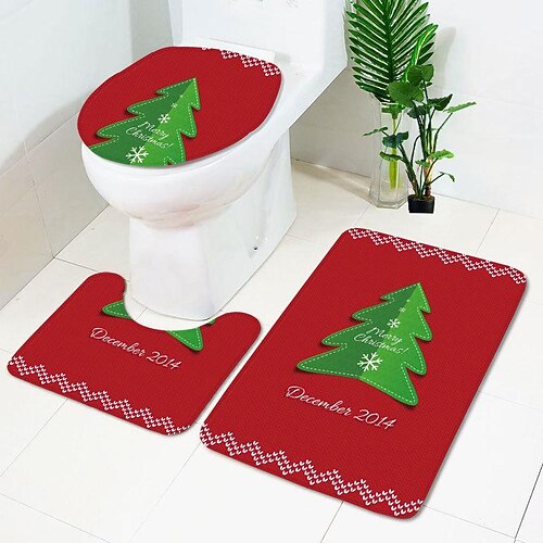 

Bath Mat 3 PCS, Merry Christmas Wreaths Winter Farm Pig Animals Bathroom Rugs Set, Non Slip U-Shape Contoured Toilet Mat & Rug & 1 Lid Cover, Absorbent Floor Mat for Tub Shower & Bath Room Small