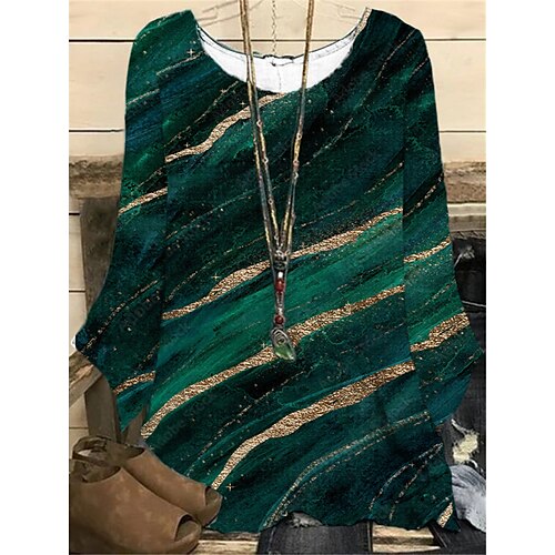 

Women's Plus Size Tops Blouse Shirt Color Gradient Print Long Sleeve Crewneck Streetwear Daily Vacation Polyester Winter Fall Green