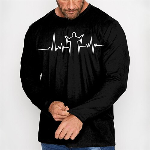 

Herre Plusstørrelser T-shirt Stor og høj Grafisk Rund hals Langærmet Forår & Vinter Basale Mode Gade Bekvem Afslappet Sport Toppe