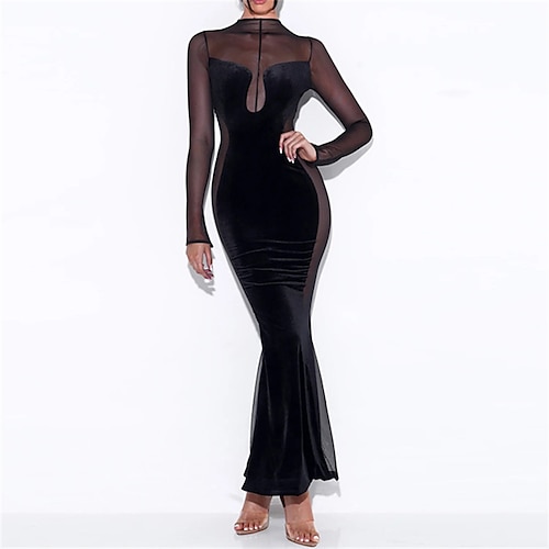 

Mulheres Vestido da bainha Vestido preto Vestido Longo Vestido Maxi Verde Preto Manga Longa Cor imaculada Com Transparência Inverno Outono Gola Redonda Moda 2022 S M L