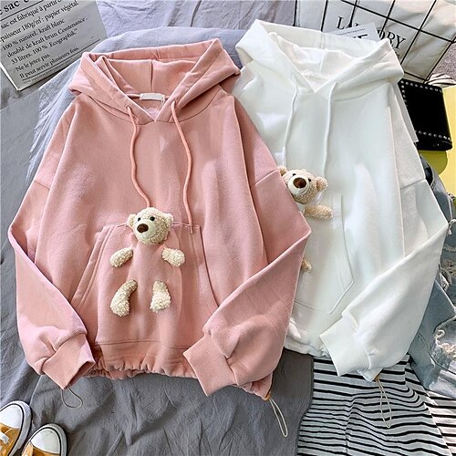 

Women's Hoodie Sweatshirt Pullover Sherpa Fleece Teddy Front Pocket Blue Pink White Casual Hoodie Long Sleeve M L XL 2XL / Fleece lined
