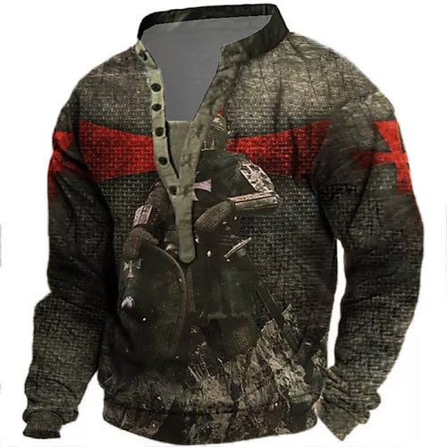 

Men's Sweatshirt Pullover Blue Purple Yellow Dark Gray Red Standing Collar Knights Templar Graphic Prints Print Casual Daily Sports 3D Print Streetwear Designer Casual Spring & Fall Clothing Apparel