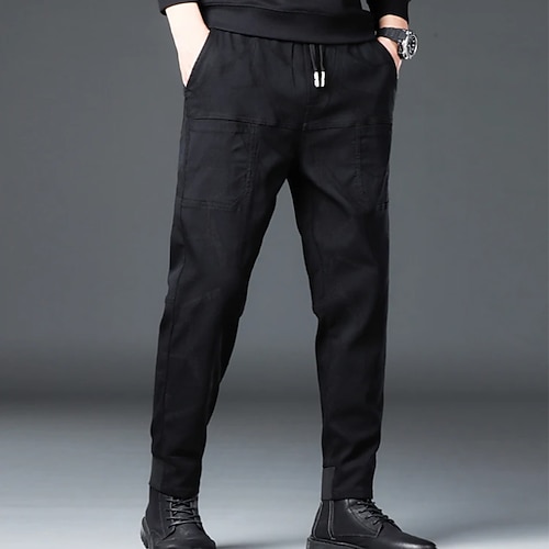 

Men's Trousers Casual Pants Pocket Drawstring Elastic Waist Plain Breathable Soft Daily Streetwear Denim Fashion Chic & Modern Dark Gray Black Micro-elastic