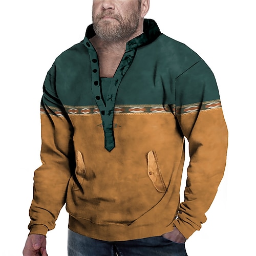 

Men's Plus Size Sweatshirt Big and Tall Color Block Standing Collar Long Sleeve Spring & Fall Basic Designer Casual Big and Tall Daily Sports Tops