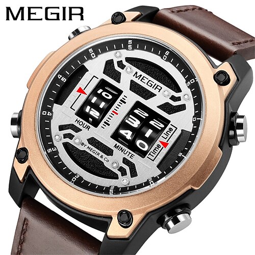 

MEGIR Quartz Watch for Men Digital Quartz Classic Sporty Stylish Outdoor Waterproof Stopwatch Stainless Steel Leather Fashion