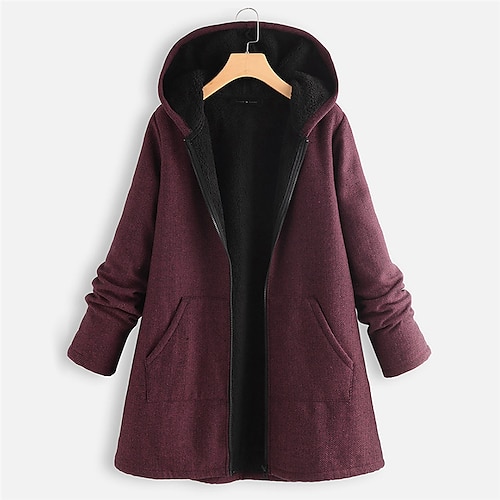 

Women's Winter Jacket Sherpa jacket Fleece Jacket Warm Breathable Outdoor Daily Wear Vacation Going out Pocket Zipper Hoodie Active Casual Retro Comfortable Solid Color Regular Fit Outerwear Long