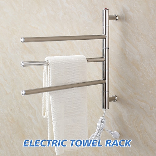 

3-Bar Bathroom Electric Heated Towel Rack, Portable Wall Mounted Swivel Towel Warmer Drying Rack 304 Stainless Steel Heated Towel Rail