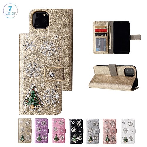 

Phone Case For Apple Wallet Card iPhone 14 Pro Max 13 12 11 Pro Max Mini X XR XS 8 7 Plus Wallet Rhinestone Leather Christmas Crystal Diamond TPU PU Leather