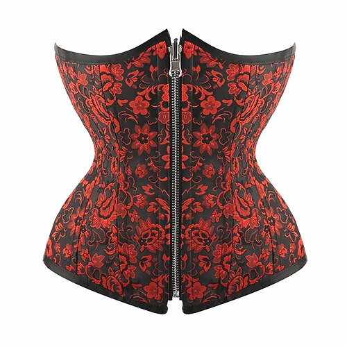 

Corset Women's Corsets Party & Evening Valentine's Day Club Wine Cotton Breathable Comfortable Underbust Corset Hook & Eye Lace Up Retro Tummy Control Flower Summer Fall Winter