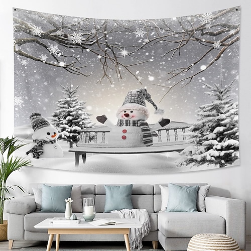 

Christmas Snowman Holiday Party Wall Tapestry Art Decor Blanket Curtain Picnic Tablecloth Hanging Home Bedroom Living Room Dorm Decoration Snowflake Gift Polyester