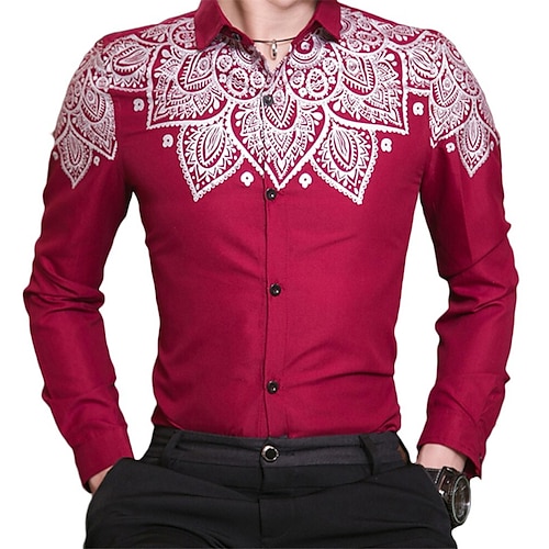 

Men's Shirt Floral Turndown Red 3D Print Outdoor Street Long Sleeve Button-Down Print Clothing Apparel Fashion Designer Casual Breathable