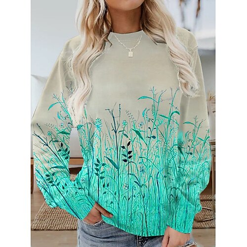 

Women's Sweatshirt Pullover Basic Green Blue Purple Floral Street Round Neck Long Sleeve S M L XL XXL 3XL