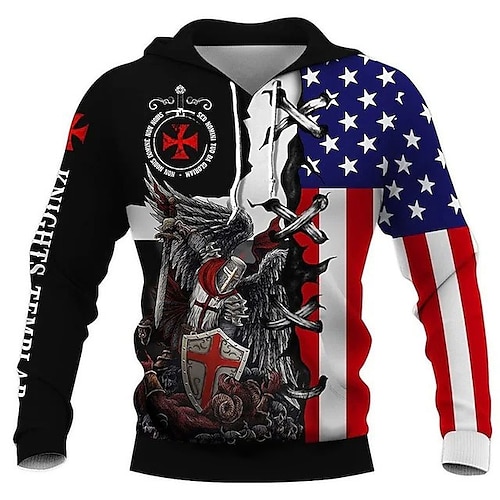 

Men's Unisex Pullover Hoodie Sweatshirt Red Hooded Knights Templar Graphic Prints National Flag Print Daily Sports 3D Print Streetwear Designer Casual Spring & Fall Clothing Apparel Hoodies