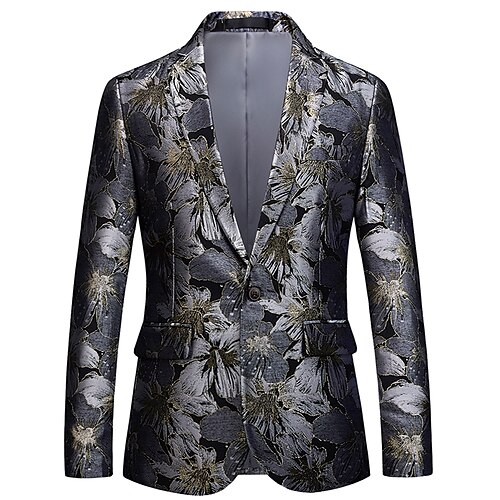 

Men's Fashion Blazer Long Standard Fit Floral Single Breasted One-button Silver 2022