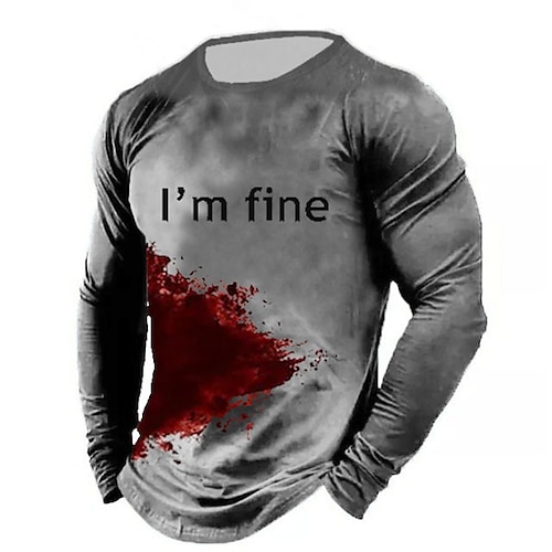 

Men's T shirt Tee Letter Graphic Prints Crew Neck Black Gray 3D Print Outdoor Street Long Sleeve Print Clothing Apparel Basic Vintage Sports Designer