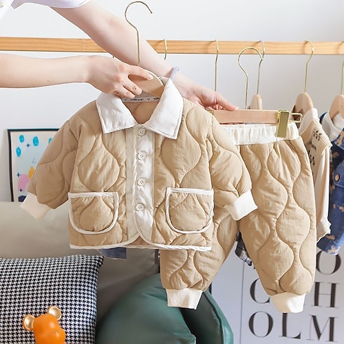 

2 Pieces Toddler Boys Jacket & Pants Outfit Solid Color Long Sleeve Set Outdoor Adorable Daily Winter Fall 3-7 Years Black Yellow Beige