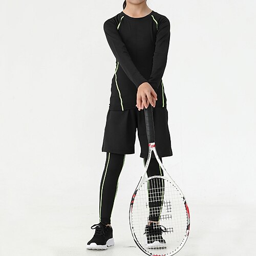 

2 Pieces Toddler Girls' Stripe Crewneck Tracksuits Set Long Sleeve Cool Training 7-13 Years Winter Green Black / Fall