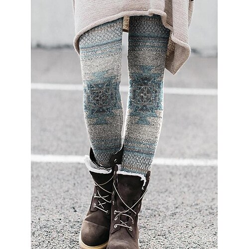 

Women's Fleece Pants Tights Leggings Thermal Underwear Blue Fashion Christmas Casual Daily Print High Elasticity Full Length Thermal Warm Geometric S M L XL 2XL / Skinny