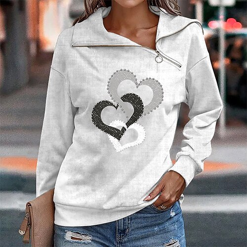 

Women's Sweatshirt Pullover Streetwear Zipper Blue Pink Gray Graphic Street V Neck Long Sleeve S M L XL 2XL