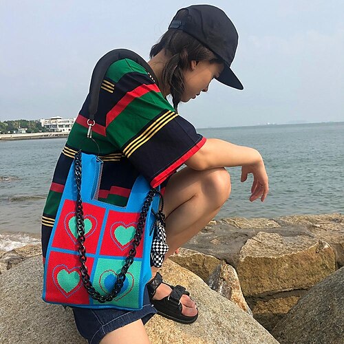 

original designer japanese parent-child knitted bag love black rice knitted bag tote bag shoulder handbag women