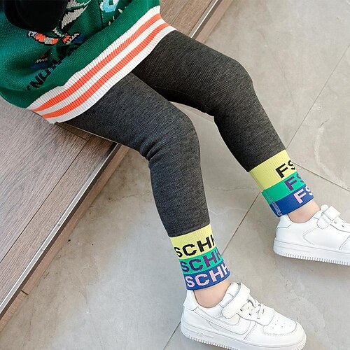 

Kids Girls' Fleece Lined Leggings Letter Fashion Outdoor Cotton 7-13 Years Winter Black Light Gray Dark Gray / Fall