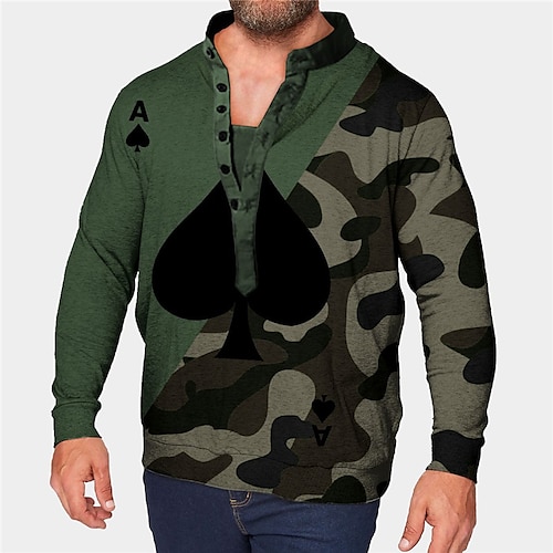 

Men's Plus Size Sweatshirt Big and Tall Camouflage Standing Collar Long Sleeve Spring & Fall Basic Designer Casual Big and Tall Daily Sports Tops