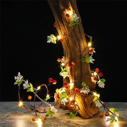 

Flor de vime de natal 2m luz de corda de pinho luz de fio de cobre aa luz de guirlanda de frutas alimentada por bateria para festa em casa iluminação de decoração de natal
