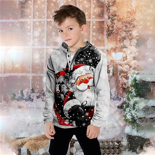 

Kids Boys Sweatshirt Pullover Santa Claus Long Sleeve Button Children Top Casual Sweatshirt Cute Gray Winter 7-13 Years / Fall