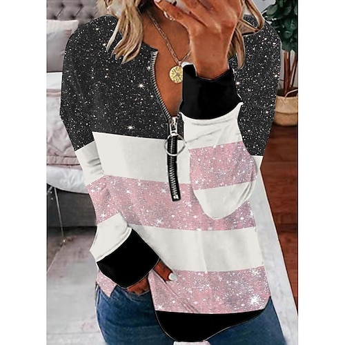 

Women's Sweatshirt Pullover Active Streetwear Zipper Blue Pink Gray Color Block Street V Neck Long Sleeve S M L XL 2XL 3XL