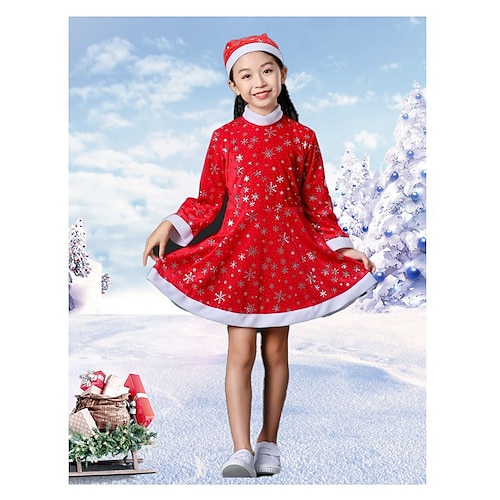 

Santa Claus Santa Suits Girls' Christmas Christmas Christmas Eve Kid's Party Christmas Polyester Dress Hat