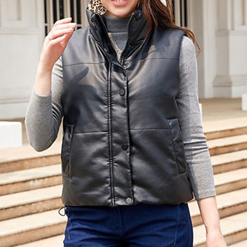 

Women's Vest Warm Breathable Outdoor Daily Wear Vacation Going out Zipper Pocket Zipper Stand Collar Casual Modern Comfortable Street Style Solid Color Regular Fit Outerwear Sleeveless Winter Fall