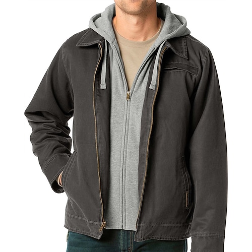 

Men's Winter Coat Coat Parka Durable Casual / Daily Daily Wear Vacation To-Go Zipper Hooded Warm Ups Comfort Leisure Jacket Outerwear Solid / Plain Color Pocket Brown Grey / Spring / Fall