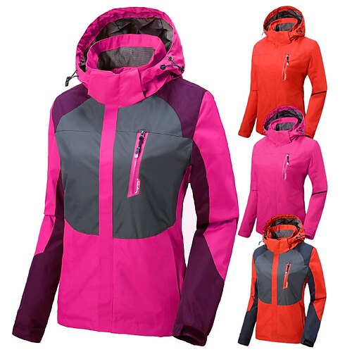 

Women's Hoodie Jacket Ski Jacket Waterproof Hiking Jacket Winter Outdoor Thermal Warm Waterproof Windproof Breathable Outerwear Trench Coat Top Hunting Fishing Climbing Black rose Red Rose Red