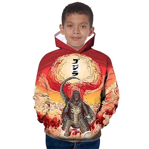 

Kids Boys Hoodie Pullover Graphic Dinosaur Long Sleeve Pocket Children Top Outdoor Hoodie Active Fashion Red Winter 7-13 Years / Fall / Spring