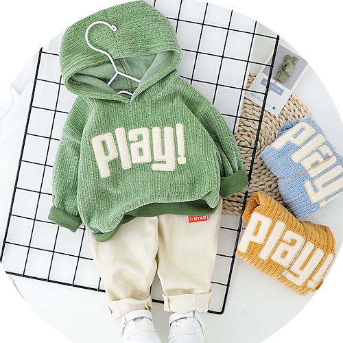 

2 Pieces Toddler Boys Hoodie & Pants Outfit Letter Long Sleeve Set Outdoor Adorable Daily Winter Fall 3-7 Years Light Blue Green Yellow