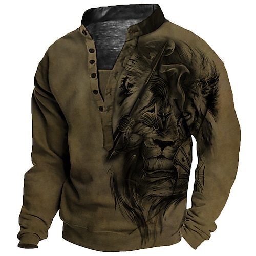 

Men's Sweatshirt Pullover Brown Standing Collar Lion Graphic Prints Print Casual Daily Sports 3D Print Streetwear Designer Casual Spring & Fall Clothing Apparel Hoodies Sweatshirts Long Sleeve