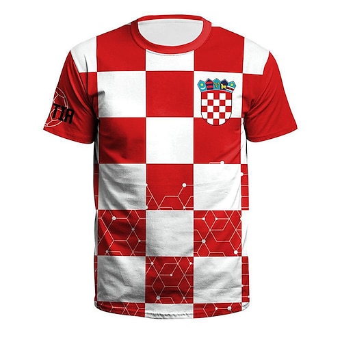 

Men's T shirt Tee Lattice Graphic Prints Tartan Crew Neck Red 3D Print World Cup 2022 Croatia Outdoor Street Short Sleeve Print Clothing Apparel Cotton Sports Designer Casual / Summer / Summer