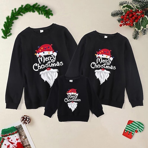 

Family Look Christmas Tops Sweatshirt Letter Santa Claus Casual Black Long Sleeve Daily Matching Outfits