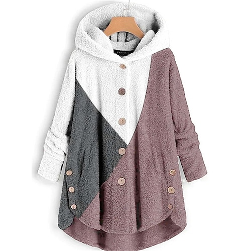 

Women's Sherpa jacket Fleece Jacket Teddy Coat Warm Breathable Outdoor Daily Wear Vacation Going out Button Pocket Print Single Breasted Hoodie Casual Comfortable Street Style Plush Geometric Regular