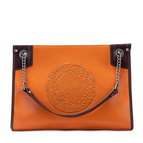 

Women's Tote Top Handle Bag Shoulder Bag Nappa Leather Cowhide Tassel Zipper Solid Color Plain Floral Print Daily Green Brown Coffee Black