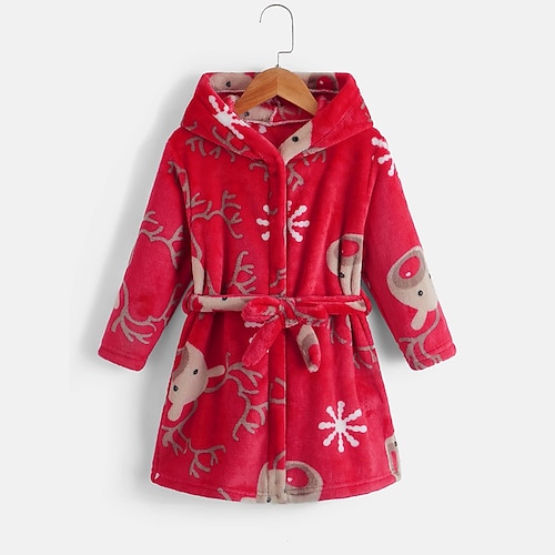 

Toddler Girls' Christmas Robe Long Sleeve Red Deer Fall Winter Adorable Home 3-7 Years