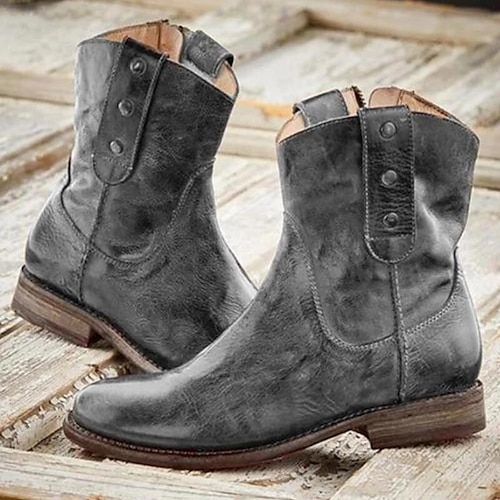 

Women's Boots Combat Boots Booties Ankle Boots Rivet Chunky Heel Round Toe Punk PU Leather Zipper Fall Winter Solid Colored Deep red Brown Grey