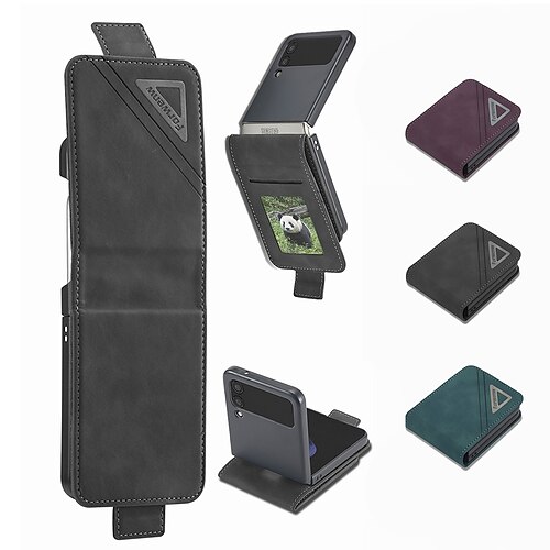 

Phone Case For Samsung Galaxy Back Cover Z Flip 4 Z Flip 3 Portable Full Body Protective Card Holder Slots Solid Colored TPU PU Leather