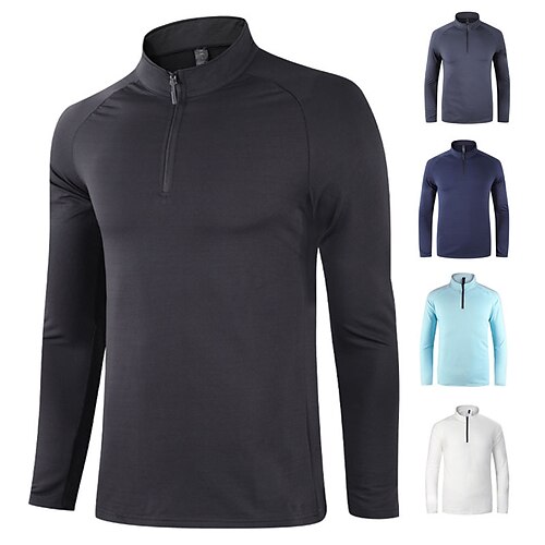 

Men's T shirt Hiking Tee shirt Long Sleeve Sweatshirt Top Outdoor Thermal Warm Windproof Warm Breathable Winter Light Blue Sapphire Black Hunting Fishing Climbing / Quick Dry / Lightweight