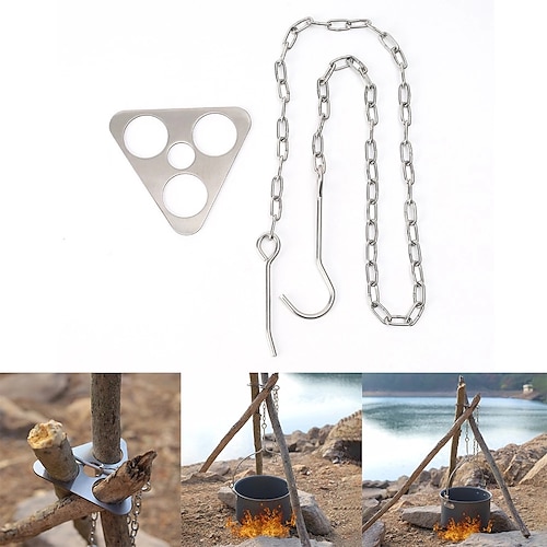 

Outdoor Camping Portable Triangular Hanging Pot Bracket Barbecue Rack Branch Multifunctional Picnic Ring Hook Cooking Tool