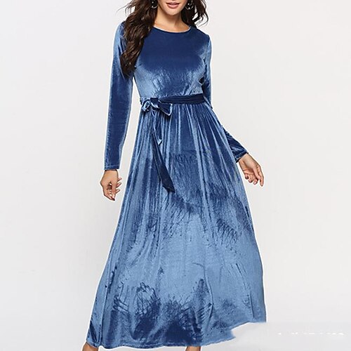 

Per donna Vestito da festa Abito di velluto Vestito svasato Abito lungo Abito lungo grigio blu Manica lunga Colore puro Lacci Inverno Autunno Girocollo Moda Vestito invernale Evento Abito autunnale