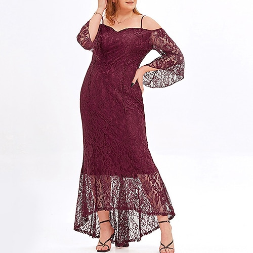 

Women's Plus Size Party Dress Solid Color Off Shoulder Long Sleeve Winter Fall Elegant Formal Sexy Maxi long Dress Formal Party Dress / Sheath Dress / Lace Dress